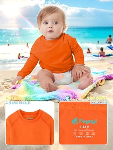 Feyoyi Unisex Baby Rash Guard Shirts SPF Long Sleeve Swim Shirts Sun Protection Rashguard Swimwear for Toddler Boys Girls Neon Orange,2T - Image 5