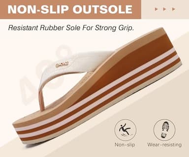 ONCAI Women’s Platform Flip Flops 2025 Womans Dressy Summer Beach Essentials Wedge Sandals Trendy Comfortable Chunky Flatform Walking Outdoor Thick Rubber Soles Beige size 7 - Image 6