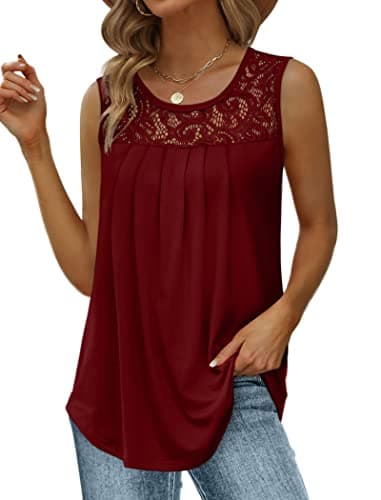 Saloogoe Plus Size Tops for Women Flowy Work Maternity Clothes Sleeveless Shirts Wine Red 3XL - Image 1