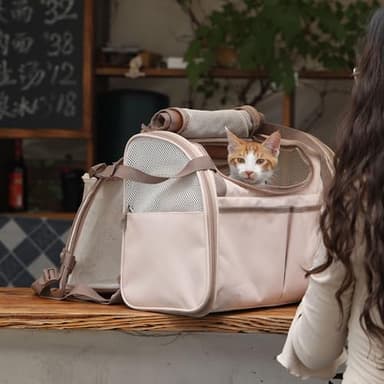 FUKUMARU Cat Backpack Carrier, Expandable Small Pet Carriers for Cats with 4 Pockets, Hiking Travel Carrier Bag for Small Animal, Airline Approved Cat Carrier with Rollable Cover for Nervous Cat, Pink - Image 7