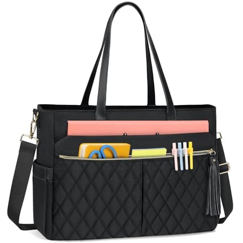 RAINSMORE Laptop Bag for Women 15.6Inch Teacher Tote Bag Work Bags for Women Nurse Bag Professional Laptop Tote Computer Messenger Laptop Briefcase Large Handbag for Office College Nursing, Black - Image 1