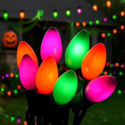 Halloween Lights, 25Ft C7 LED String Lights with Orange, Purple & Green Bulbs, Energy-Efficient, Waterproof, UL Certified for Outdoor & Indoor Halloween Yard, Porch, Patio, Garden Decorations - Image 1