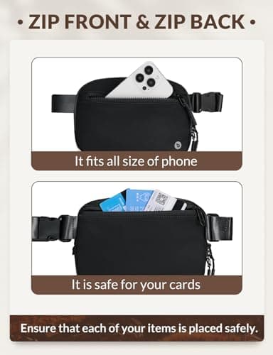 BALEAF Belt Bag Women Fanny Packs Crossbody Fashion Waist Pack Water Resistant Adjustable Strap 2L Black - Image 4