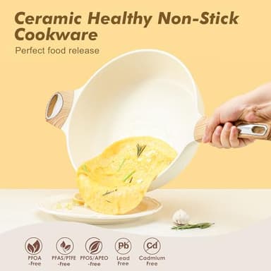 SENSARTE Ceramic Nonstick Frying Pan Skillet with Lid, 12 Inch Large Deep Frying Pan, 5 Qt Saute Pan, Induction Pan, Healthy Non Toxic Cooking Pan with Helper Handle, PFOA PFAS PTFE Free - Image 2
