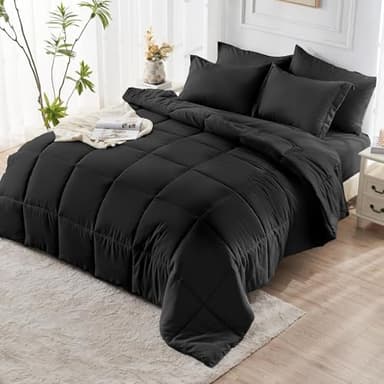 JOLLYVOGUE California King Comforter Set, Ultra-Soft Bed in a Bag Cal King Size 7 Pieces, Oeko-TEX Certified Bedding Set with Down Alternative Comforter, Sheets, Pillowcases & Shams, Black - Image 7