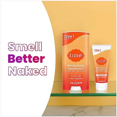 Lume Whole Body Deodorant - Invisible Cream Tube Mini + Solid Stick Bundle - 72 Hour Odor Control - Aluminum & Baking Soda Free, Skin Loving (Clean Tangerine) - Image 6