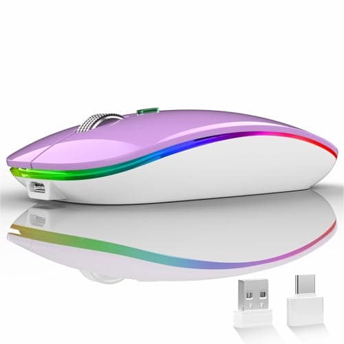 Uiosmuph LED Wireless Mouse, G12 Slim Rechargeable Wireless Silent Mouse, 2.4G Portable Optical Computer Mice with USB Receiver and Type C Adapter (Purple) - Image 1