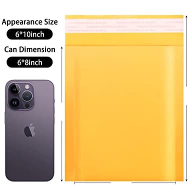 Kraft bubble mailers 6x9 Inch 200 Pack,Self-Sealing Paper Envelopes for Packaging,Strong Adhesion Envelope Mailers, Small Waterproof Cushioned Padded Shipping Bags Yellow #0 - Image 2