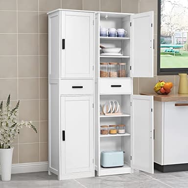 usikey 67'' Tall Bathroom Cabinet, Storage Cabinet with 4 Shelves & 2 Doors, Narrow Storage Cabinets for Bathroom, Living Room, Home Office, White - Image 6
