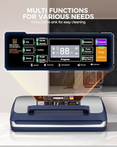 95kpa Vacuum Sealer Machine, Commercial Full Automatic Food Sealer, Vacuum Sealer for Food with Cutter, 10 Pre-cut Bags & Bag Rolls and Accessory Hose, Fully Starter Kits, Dark Blue - Image 2