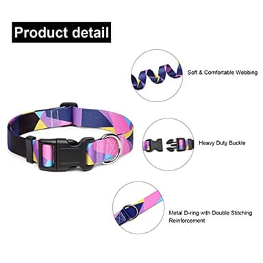 Suredoo Adjustable Dog Collar with Patterns, Ultra Comfy Soft Nylon Breathable Pet Collar for Small Medium Large Dogs (L, Purple Geometry) - Image 3