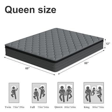 DAJIYUHC Queen Mattress, 12 Inch Hybrid Mattress in a Box, Memory Foam and Pocket Springs, Medium Plush Feel with Motion Isolating, CertiPUR-US Certified, Fiberglass Free -365-Night Trial - Image 2