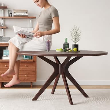 Soohow 47.2" Solid Wood Round Dining Kitchen Table for 4-6 People with Intersecting Pedestal Base - Image 3
