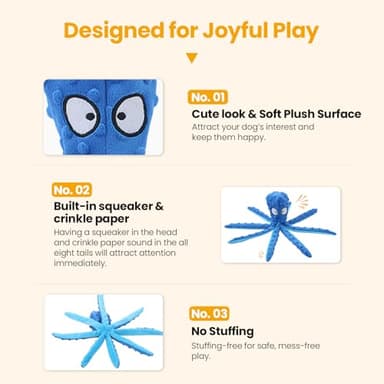 HGB Squeaky Dog Toys - Octopus No Stuffing Crinkle Plush Large Dog Toys to Keep Them Busy for Puppy Teething Chewing, Pet Supplies for Small, Medium, and Large Breeds, 2 Pack - Image 6
