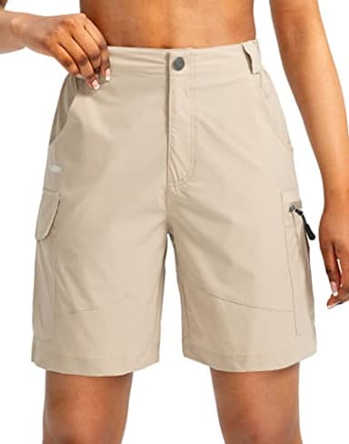 Viodia Women's 7" Hiking Cargo Shorts with Pockets Quick Dry Lightweight Shorts for Women Golf Casual Summer Shorts Khaki - Image 2