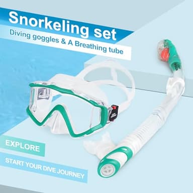 Snorkel Set Pano 3 Window Adult Snorkeling Gear, Professional Snorkel Goggles Anti-Fog Diving Mask, Anti-Leak Swim Goggles and Dry Top Snorkel for Diving, Snorkeling, Swimming (Aqua) - Image 4