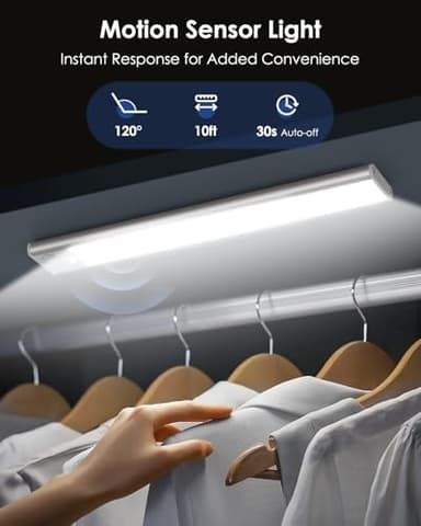 5-Pack Under Cabinet Lighting, 68LED 2000mAh Rechargeable Battery Operated Motion Sensor Light Indoor, 3 Color Wireless Dimmable Closet Lights, Magnetic Under-Counter Light Fixtures for Kitchen, Home - Image 2