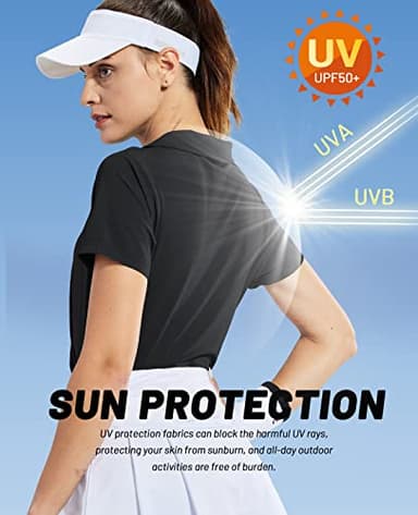 MIER Women's Golf Polo Shirts Collared V Neck Short Sleeve Tennis Shirt, Dry Fit, Moisture Wicking, Black, L - Image 2