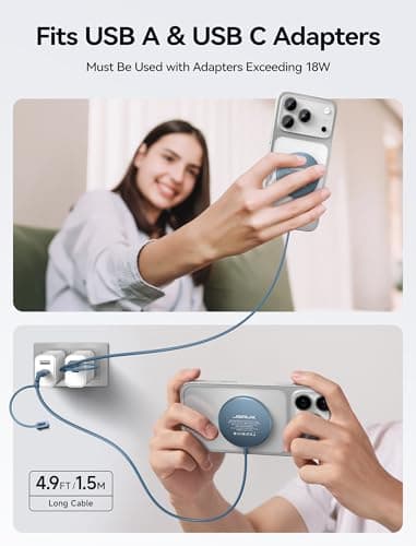JSAUX Charger for iPhone 17 Magsafe Wireless Charging, Compatible with iPhone 17 Air Pro Max/16/15/14/13/12 Series, Magnetic Mag Safe Charging Pad, Aluminum Alloy, USB & USB C Dual Ports - Blue - Image 3