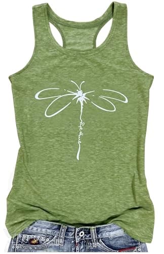 Womens Tank Tops Summer Boho Graphic Tees Shirts Junior Tops Gypsy Cute Basic-Fit Racer Back Camis Shirts for Teen Girls(X-Large,Dandelion Green) - Image 2