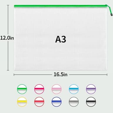 JARLINK A3 (16.5x12.6 in, 24 Pcs) Mesh Zipper Pouch, 12 Colors Extra Large Zipper Bags, Waterproof File Pouches for Office Supplies, Puzzles, Board Game, School, Travel Accessories & Craft Projects - Image 2