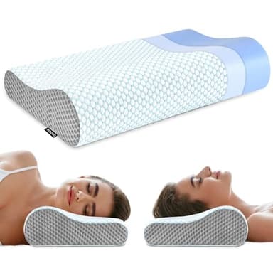 Memory Foam Pillows Neck Pillow Bed Pillow for Sleeping, Ergonomic Cervical Pillow for Neck and Shoulder Pain Relief,Orthopedic Contour Pillow for Side Back Stomach Sleeper(Blue&Grey) - Image 1