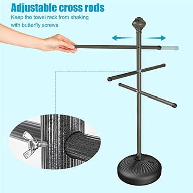 Hestiasko Pool Towel Rack Outdoor, 59" Metal Outdoor Towel Rack for Hot Tub with 3 Adjustable Bars, Patio & Hot Tub Accessories for Adults, Upscale Pool Towel Holder - Gray - Image 5