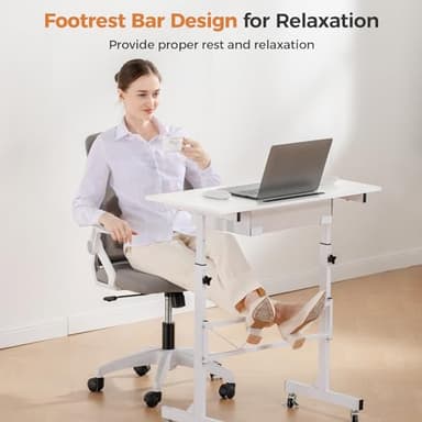 GTRACING Small Standing Desk Adjustable Height Small Computer Desk Mobile Portable Rolling Laptop Table with Wheels 32" Computer Workstation Sit Stand Desks Portable Standing Table Treadmill desks - Image 6