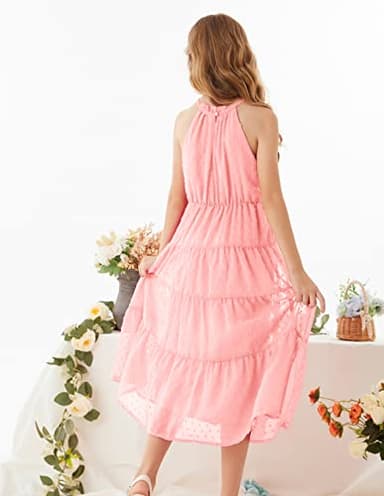 GRACE KARIN Girls Flowy Maxi Dress Sleeveless Spring Casual A-line Dress for Girls Light Pink 8Y - Image 2