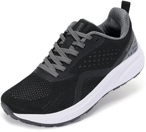 BRONAX Wide Tennis Shoes for Women Lace up Round Toe Comfortable Stylish Size 8w Athletic Gym Outdoor Sports Sneakers Walking Maternity Pregnancy Lightweight Casual Black 39 - Image 1
