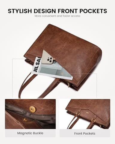 LOVEVOOK Laptop Bag for Women,15.6 Inch Laptop Tote Bag for Women,Vintage Leather Work Tote Bags Computer Business Teacher Bag,Waterproof Office Briefcase - Image 4