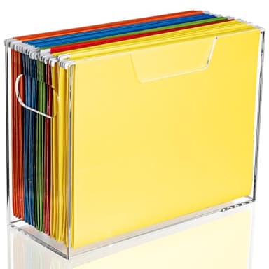 Aphbrada Acrylic Hanging File Folder Organizer Box, Clear File Storage Organizer Desktop Filing Box with Handles for Letter Size/A4, Portable Folder Holder for Office, Home, School - Image 1
