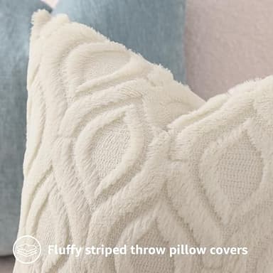 decorUhome Fall Throw Pillow Covers 18x18 Inch Set of 2, Soft Plush Decorative Faux Fur Beige Solid Couch Pillow Covers, Accent Farmhouse Neutral Square Euro Pillow Cases for Sofa Bed Living Room - Image 7