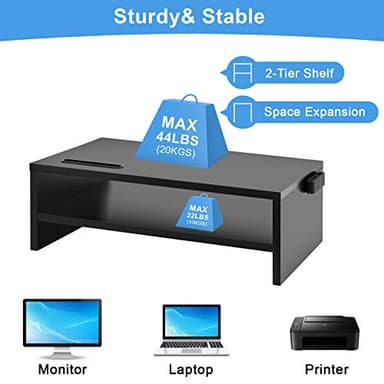 Marbrasse Monitor Stand Riser, 2 Pack 16.5 Inch 2 Tier Computer Monitor Stand, Printer Shelf Stand for Laptop Computer Screen Storagek,Desktop Stand with Phone Holder and Cable Management - Image 4