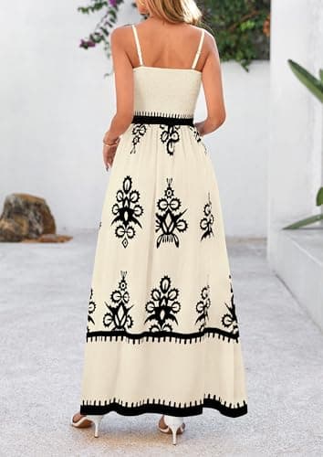 PRETTYGARDEN Summer Dress for Women 2025 Floral Sundress Spaghetti Strap Flowy Beach Vacation Boho Maxi Dresses (Apricot Black Floral,Large) - Image 2