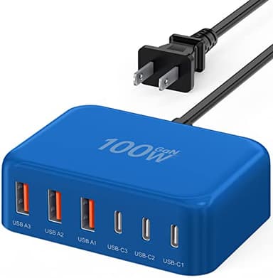 USB C Fast Charger, 100W GaN 6 Port Type C Charging Station Hub Block Cube, USB C Wall Charger Power Strip Adapter Plug for iPad iPhone 17 16 15 14 13 12 Pro Max Pixel Note Galaxy, 5ft Cord - Image 1