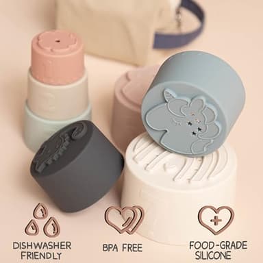 Moonkie Stacking Cups Toy, Fun Educational Baby Toys Silicone Soft Teething Toy, Age 6+ Months, 7 Piece Set - Image 2