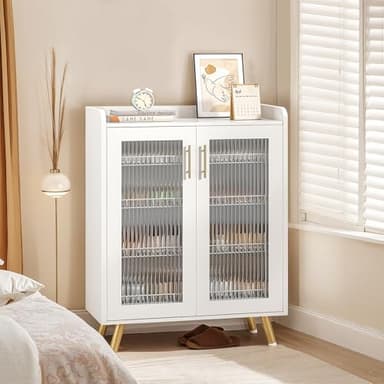 VECELO Shoe Cabinet Storage for Entryway, 4-Tier Free Standing Organizer with Doors and Shelves, Large Capacity for Hallway, Ivory White - Image 7