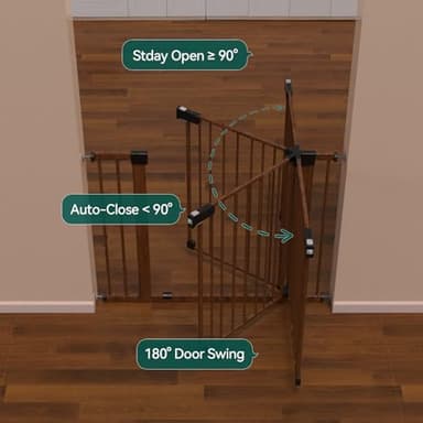 BABELIO 29-40" Metal Baby Gate with Black Wood Pattern, Auto Close Dog Door for The House、Stairs and Doorways, Pressure Mounted Pet Barrier, with Wall Protectors and Extenders - Image 5