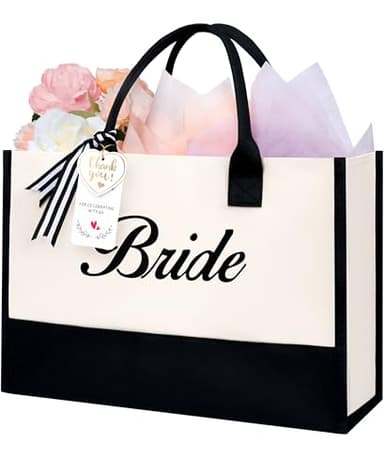 BAGAIL Initial Tote Bag, Personalized Birthday Gifts for Women, Teacher, Friends, Mom, Wedding, Monogrammed Beach Bag(1pcs-Ivory, Bride) - Image 8