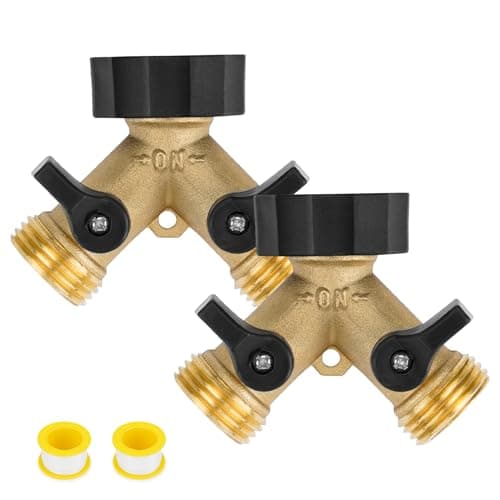 Stanbroil Garden Hose Splitter 2 Way, Heavy Duty Hose Y Splitter with Shutoff Valve, 3/4" Brass Connector Tap Splitter, 2 Packs - Image 1