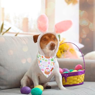 PTDECOR Easter Dog Bandana, Reversible Rabbit Easter Egg Dog Scarf, Multi Size, White Green Bandanas for Medium Large Dogs Pets (White&Green, Large) - Image 2