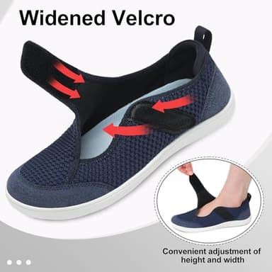 LeIsfIt Womens Wide Toe Box Shoes Adjustable Diabetic Walking Shoes Breathable Barefoot Zero Drop Sneakers for Arthritis Edema Swollen Feet Navy Size 7 - Image 4