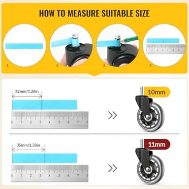 HOLKIE Office Chair Wheels Roller Blade Caster Rubber Replacement for Office 11x22mm Transparent 3 Inch, Desk Rolling Set of 5 for Hardwood Floors Gaming Chair Wheels Smooth & Silence Gliding - Image 3