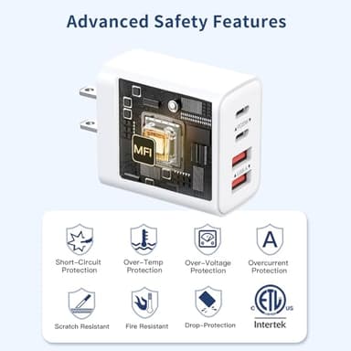 USB C Charger Block 40W, 2Pack 4-Port Type C Fast Charging Blocks PD USBC Plug Adapter + QC USB Wall Charger Cube Multiport Brick Compatible with iPhone 16 15 14 13 12 11 Pro Max XS, Samsung - Image 5