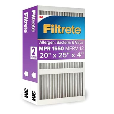 Filtrete 20x25x4 AC Furnace Air Filter, MPR 1550, MERV 12, Fits Honeywell & AprilAire Space-Gard, CERTIFIED Asthma & Allergy Friendly, Electrostatic Filter, 2-Pack (Actual Size 19.88x24.63x4.31 in) - Image 1