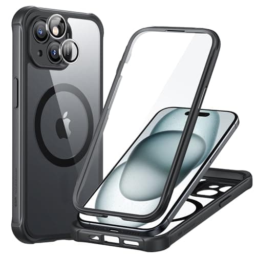 ESR for iPhone 15 Case, Compatible with MagSafe, Full-Body Military-Grade Drop Proof Case with Built-in 9H+ Tempered Glass Screen Protector, Armor Series, Clear Black - Image 1