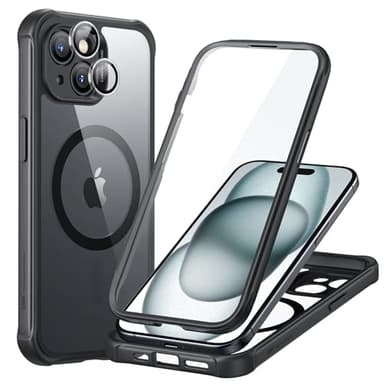 ESR for iPhone 15 Case, Compatible with MagSafe, Full-Body Military-Grade Drop Proof Case with Built-in 9H+ Tempered Glass Screen Protector, Armor Series, Clear Black - Image 1