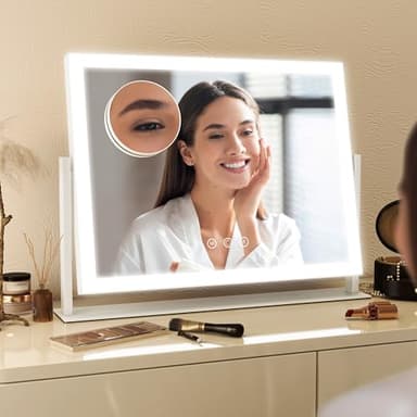 FENNIO Vanity Mirror with Lights 13'' x 17'' Makeup Mirror with Lights,Vanity Mirror Touch Screen with 3-Color Lighting,Dimmable,for Vanity Desk Bedroom White - Image 5
