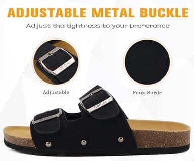 ONCAI Womens Comfortable Sandals Knock Off Clogs Sandals Women Dressy Summer Flat with Arch Support Two Strap Slip On Adjustable Buckle Slides Shoes for Women Black Size 7 - Image 3